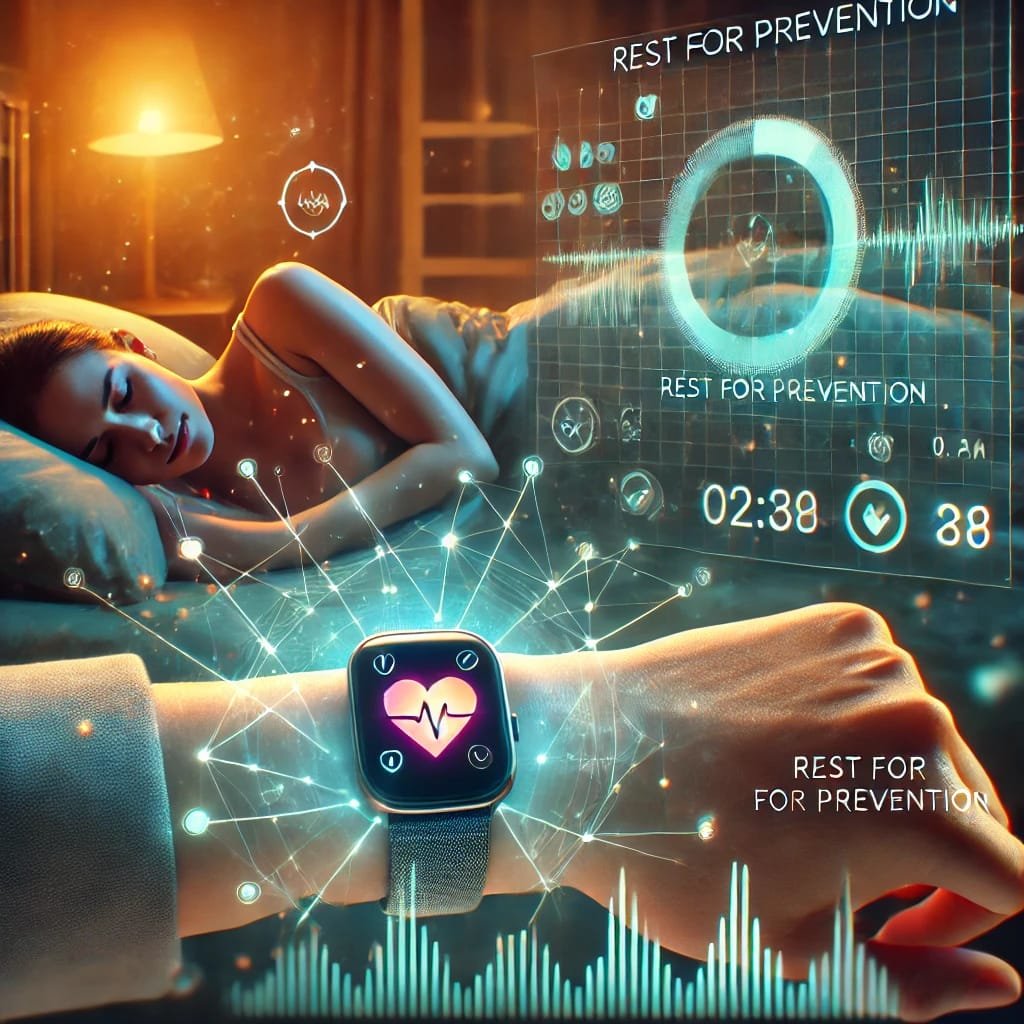 Wearable AI sleep monitoring device tracking sleep patterns and health metrics in real-time to improve sleep quality and prevent cognitive decline